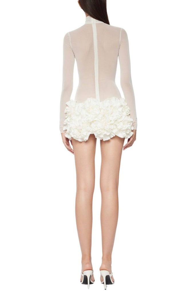 Fionna Floral Mesh Long Sleeve Mini Dress - White - Stylish white dress for special occasions | Buy Online