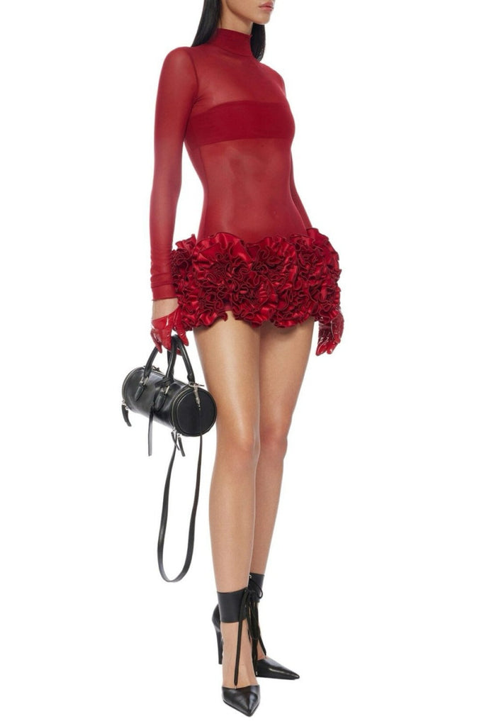 Shop  red dress - Perfect for special occasions | Fionna Floral Mesh Long Sleeve Mini Dress - Red