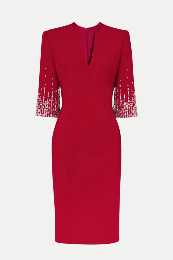 Fulia Diamante Embellished Midi Dress - Red - Stylish red dress for special occasions | Buy Online