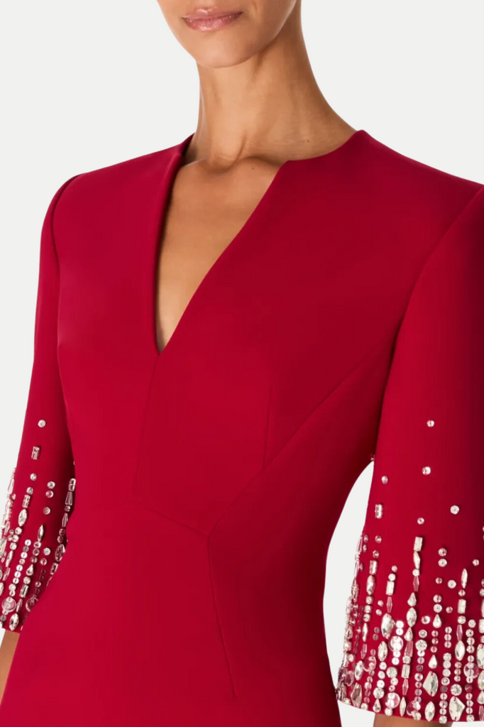 Fulia Diamante Embellished Midi Dress - Red - Stylish red dress for special occasions | Buy Online