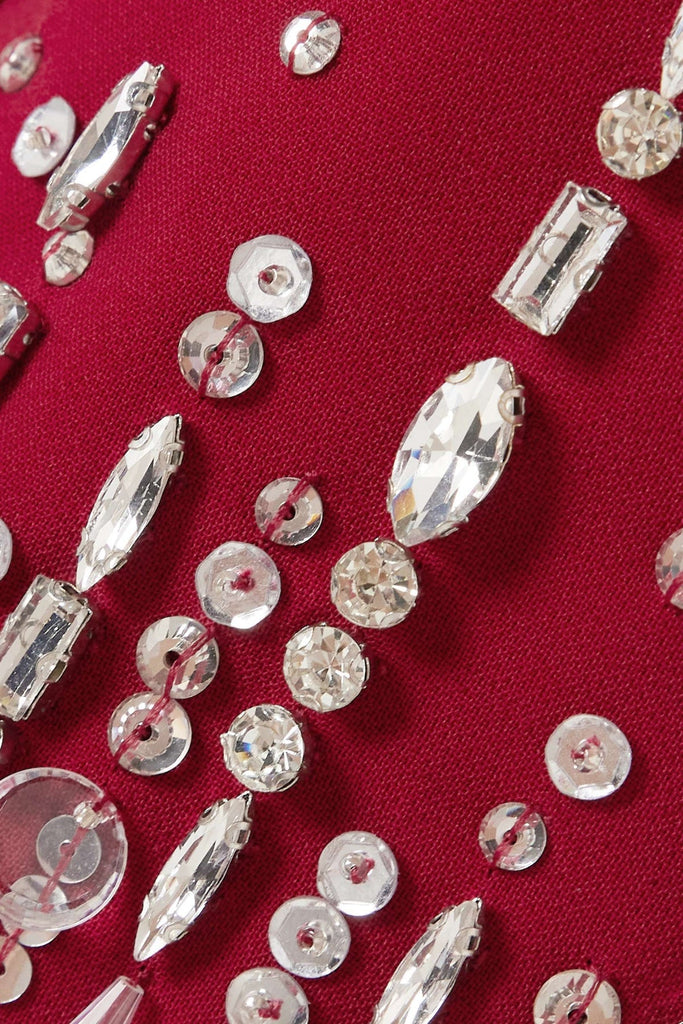 Fulia Diamante Embellished Midi Dress - Red - Stylish red dress for special occasions | Buy Online