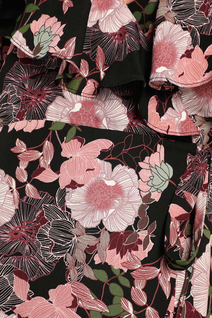 Shop  black dress - Perfect for special occasions | Bloomed Floral Off-the-Shoulder Maxi Wrap Dress in Black