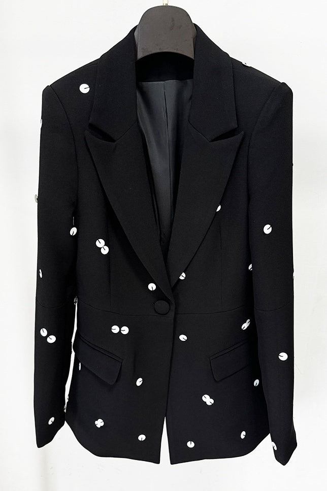 Stylish black dress | Gana Sequin Dot Trumpet Blazer - Black - Ideal for special occasions