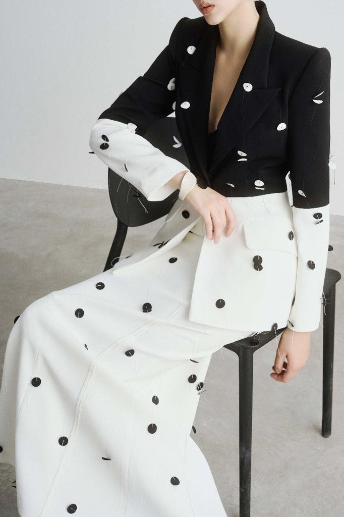 Gana Sequin Dot Trumpet Blazer - White - Stylish white dress for special occasions | Buy Online