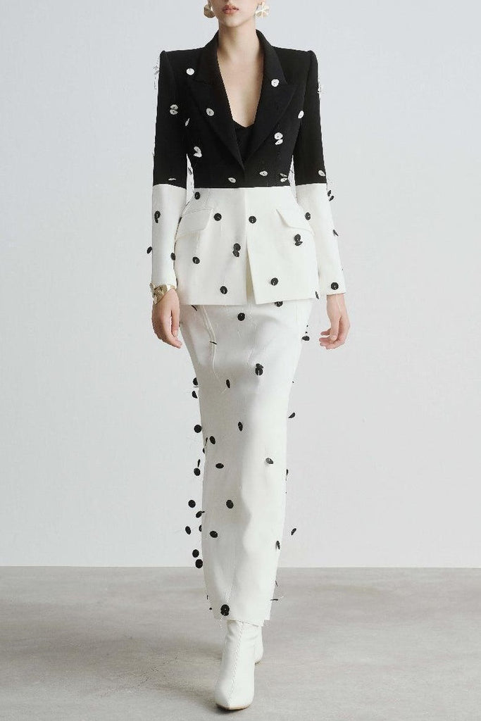 Shop  white dress - Perfect for special occasions | Gana Sequin Dot Trumpet Blazer - White
