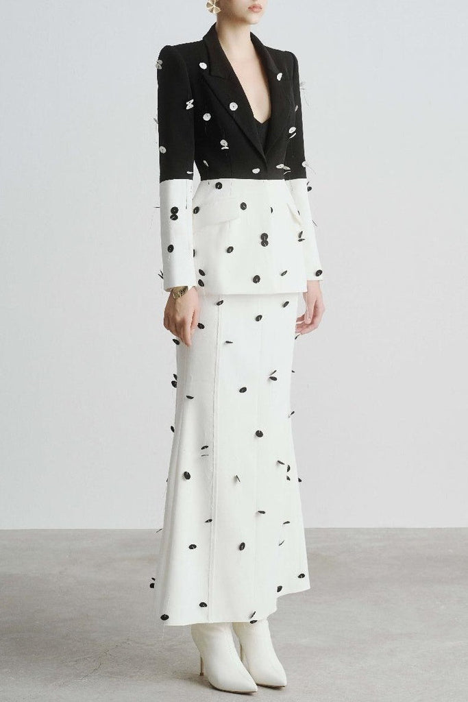Gana Sequin Dot Trumpet Blazer - White - Stylish white dress for special occasions | Buy Online