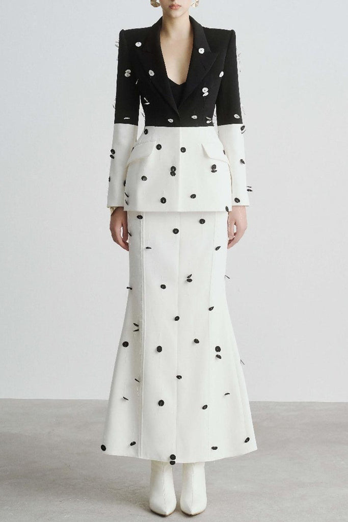 Stylish white dress | Gana Sequin Dot Trumpet Blazer - White - Ideal for special occasions