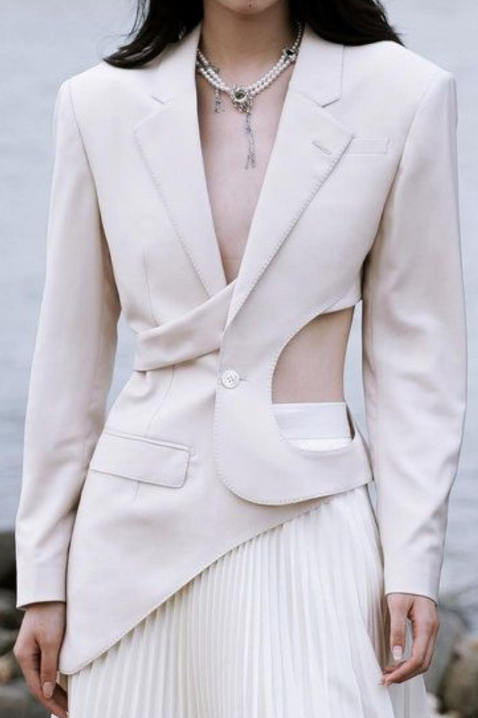 Georgia Asymmetric Cutout Blazer - Beige - Stylish beige dress for special occasions | Buy Online