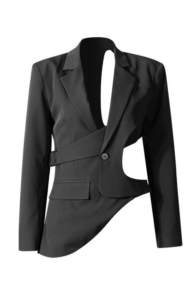 Shop  black dress - Perfect for special occasions | Georgia Asymmetric Cutout Blazer - Black