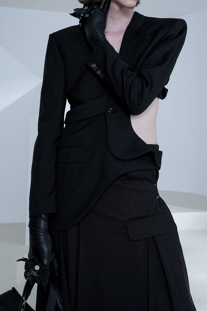 Shop  black dress - Perfect for special occasions | Georgia Asymmetric Cutout Blazer - Black
