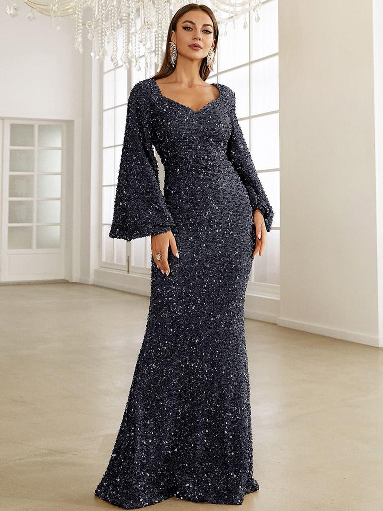 Sequin Bell Sleeve Mermaid Dress - Stylish beautiful dress for special occasions | Buy Online