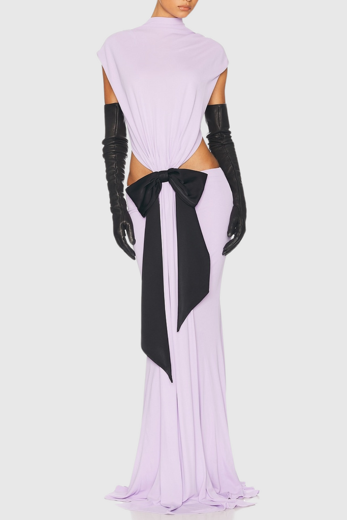 Beverly Bow Cutout Backless Maxi Dress - Purple - Stylish purple dress for special occasions | Buy Online