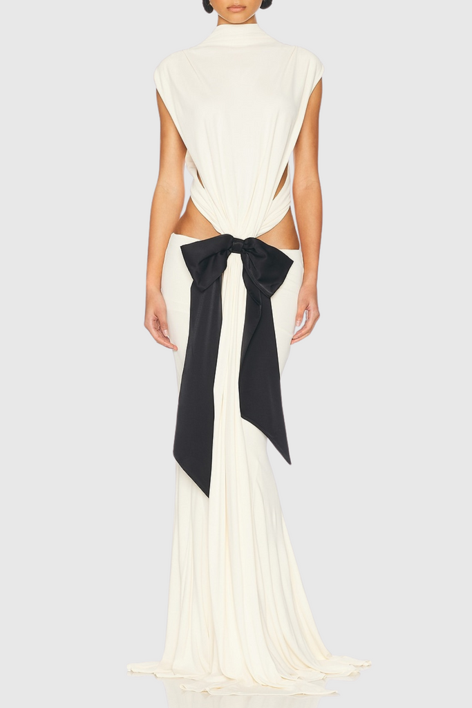 Stylish white dress | Beverly Bow Cutout Backless Maxi Dress - White - Ideal for special occasions