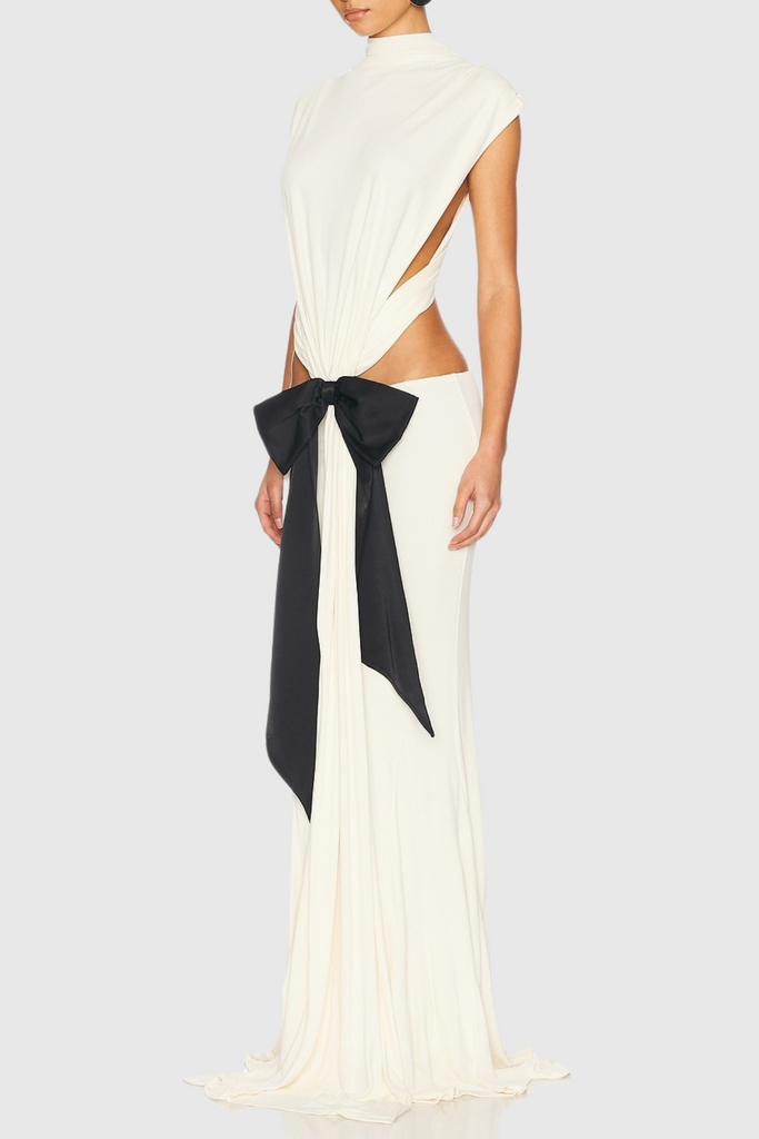 Beverly Bow Cutout Backless Maxi Dress - White - Stylish white dress for special occasions | Buy Online