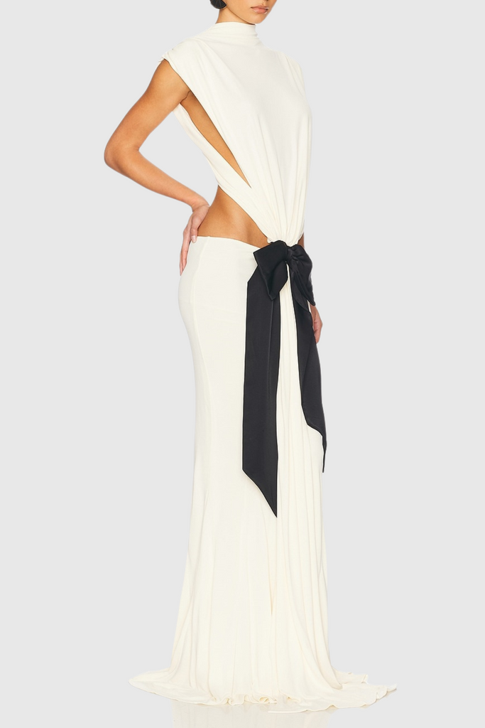 Stylish white dress | Beverly Bow Cutout Backless Maxi Dress - White - Ideal for special occasions