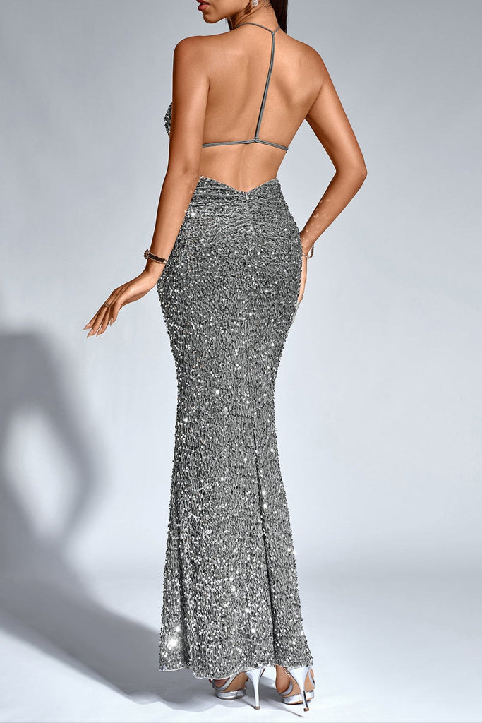 Halter Stereo Flower Sequin Mermaid Dress - Stylish beautiful dress for special occasions | Buy Online