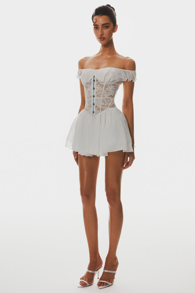 Shop  beautiful dress - Perfect for special occasions | Hathia Off Shoulder Lace Corset Mini Dress