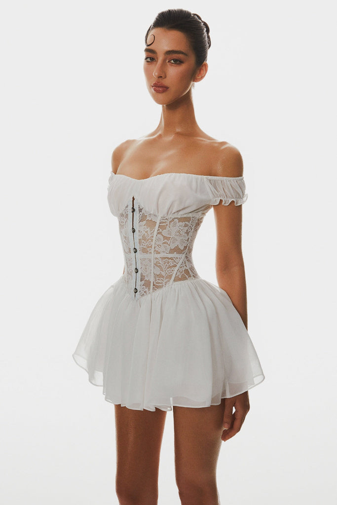 Stylish beautiful dress | Hathia Off Shoulder Lace Corset Mini Dress - Ideal for special occasions