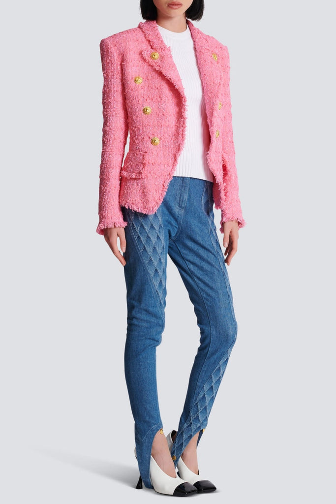 Hazel Gold Buttoned Tweed Jacket - Stylish beautiful dress for special occasions | Buy Online