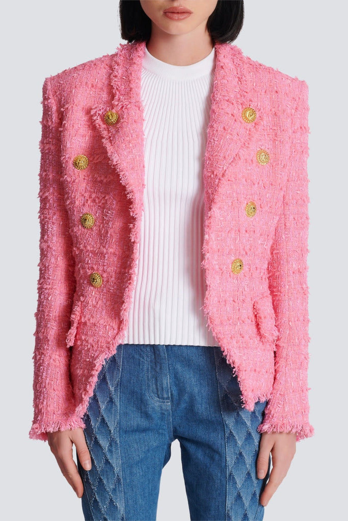 Hazel Gold Buttoned Tweed Jacket - Stylish beautiful dress for special occasions | Buy Online