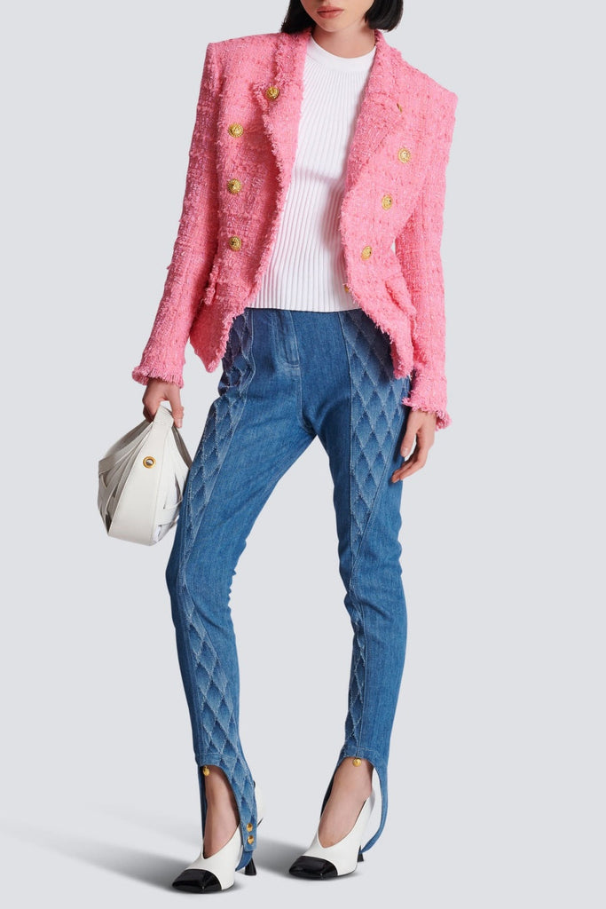 Hazel Gold Buttoned Tweed Jacket - Stylish beautiful dress for special occasions | Buy Online