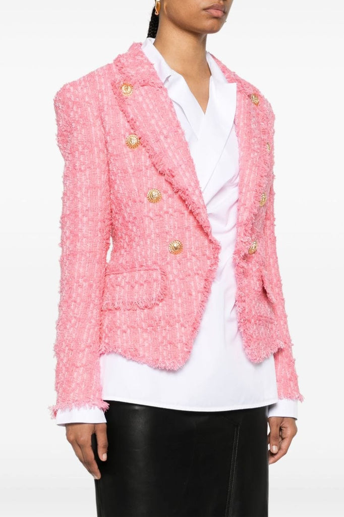 Hazel Gold Buttoned Tweed Jacket - Stylish beautiful dress for special occasions | Buy Online
