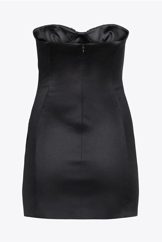 Heidi Diamante Strapless Satin Mini Dress - Black - Stylish black dress for special occasions | Buy Online