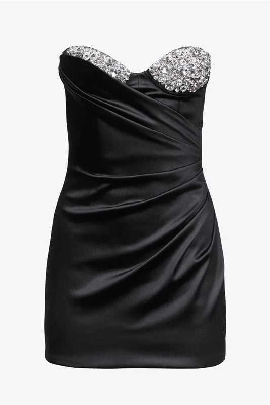 Shop  black dress - Perfect for special occasions | Heidi Diamante Strapless Satin Mini Dress - Black