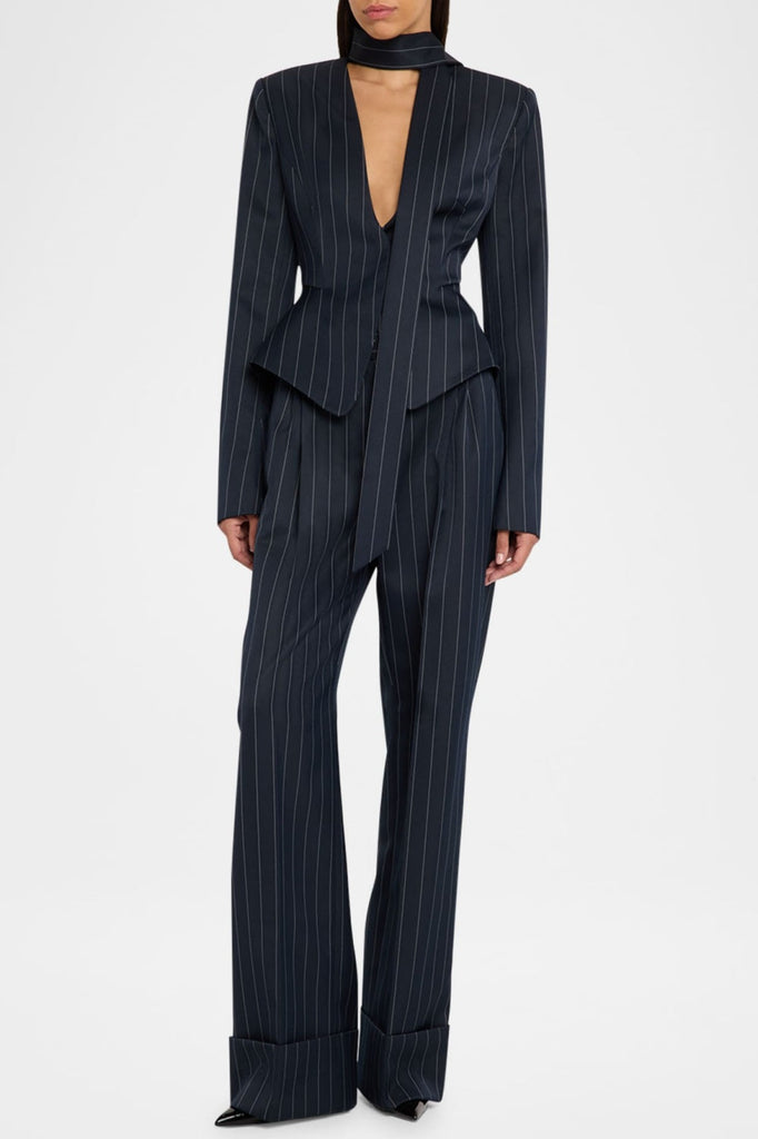 Hibyl Pinstripe Scarf Blazer - Stylish beautiful dress for special occasions | Buy Online