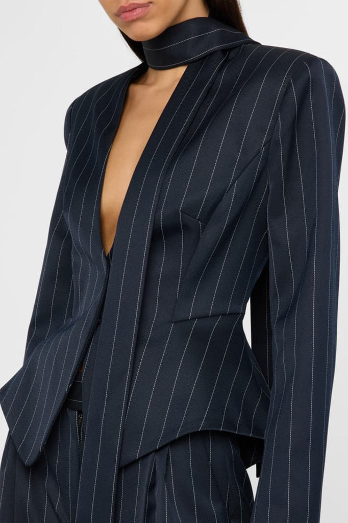 Hibyl Pinstripe Scarf Blazer - Stylish beautiful dress for special occasions | Buy Online