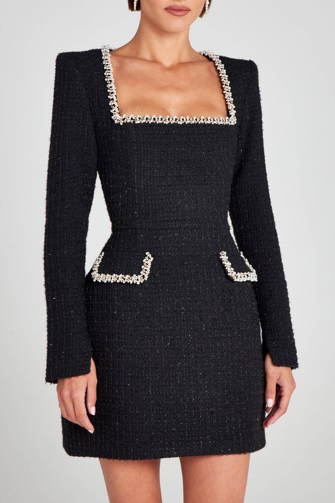Shop  beautiful dress - Perfect for special occasions | Hilary Embellished Tweed Long Sleeve Mini Dress