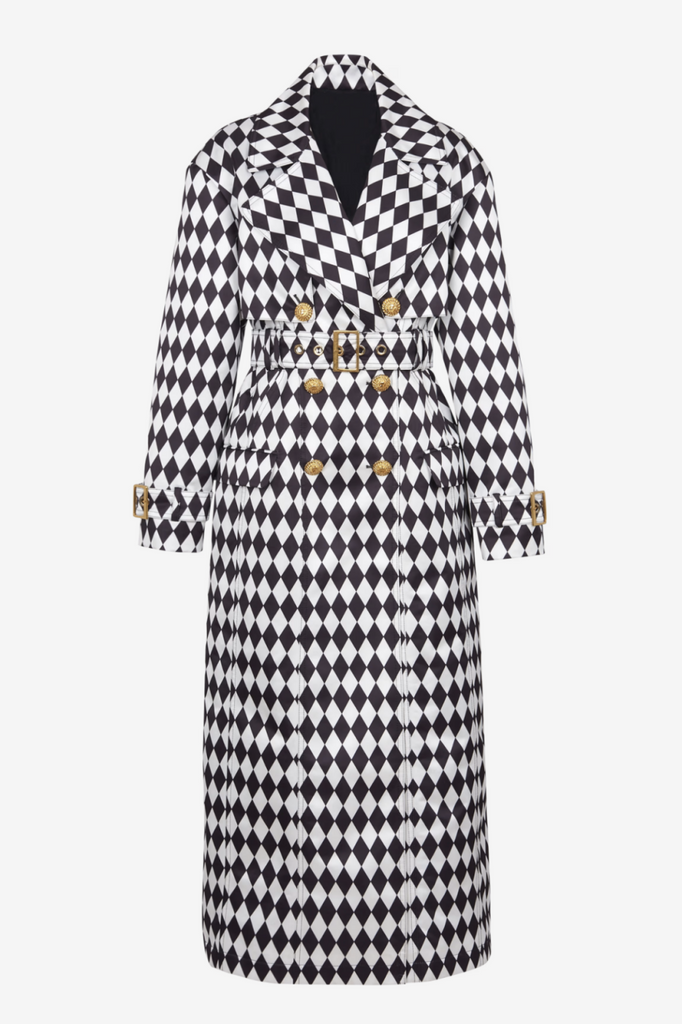 Shop  beautiful dress - Perfect for special occasions | Hyrine Diamond Print Belted Trench Coat