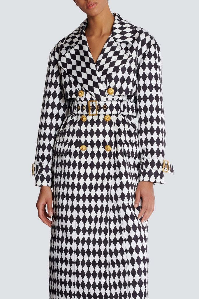 Shop  beautiful dress - Perfect for special occasions | Hyrine Diamond Print Belted Trench Coat