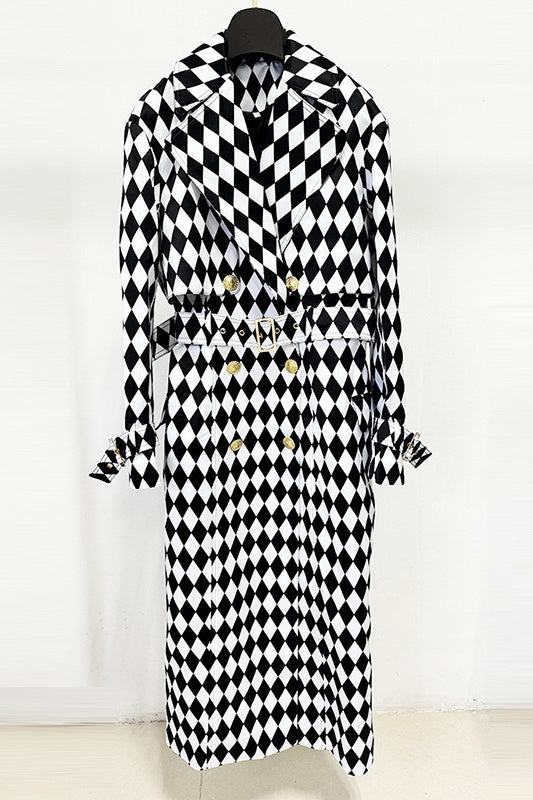 Shop  beautiful dress - Perfect for special occasions | Hyrine Diamond Print Belted Trench Coat
