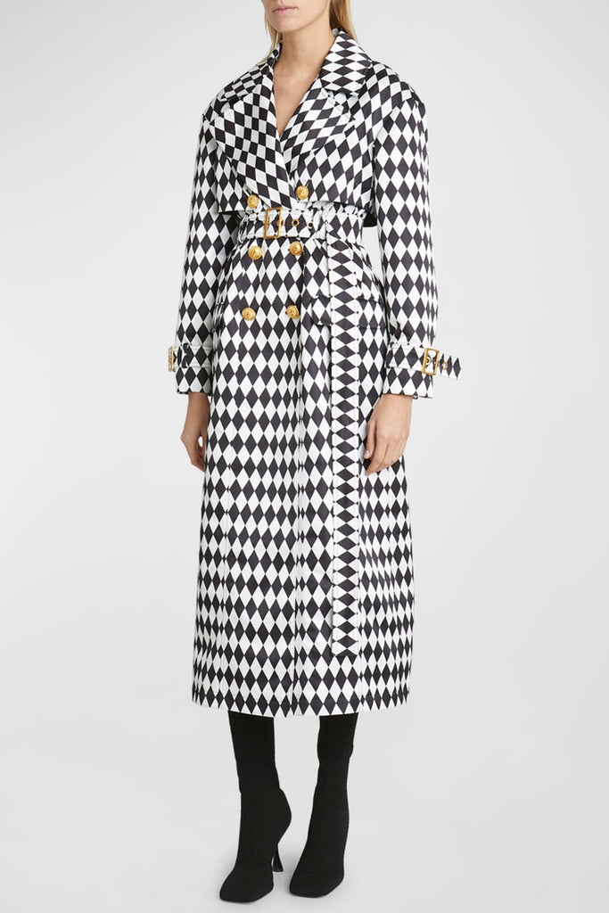 Stylish beautiful dress | Hyrine Diamond Print Belted Trench Coat - Ideal for special occasions