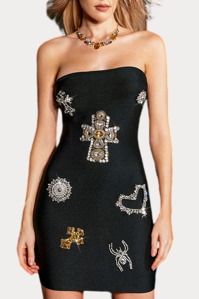 Hyrine Strapless Embellished Mini Bandage Dress - Stylish beautiful dress for special occasions | Buy Online