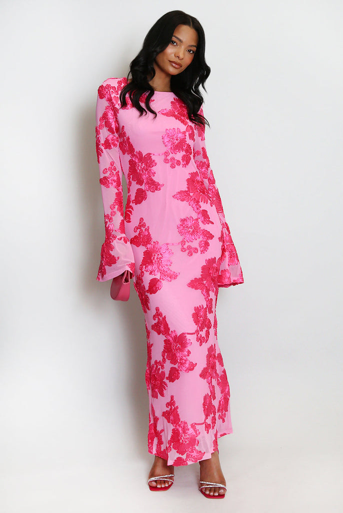 Stylish beautiful dress | Floral Lace Lined Flute Cuffs Midi Dress - Ideal for special occasions