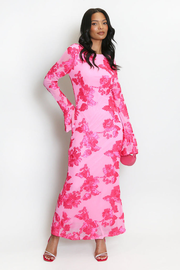 Shop  beautiful dress - Perfect for special occasions | Floral Lace Lined Flute Cuffs Midi Dress