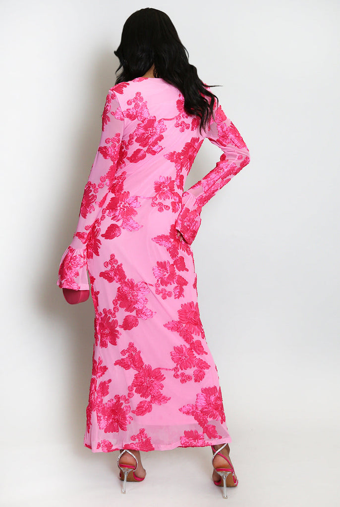 Shop  beautiful dress - Perfect for special occasions | Floral Lace Lined Flute Cuffs Midi Dress