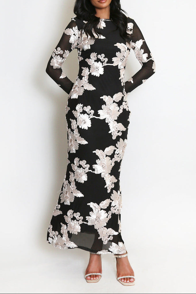 Floral Lace Lined Flute Cuffs Midi Dress - Stylish beautiful dress for special occasions | Buy Online