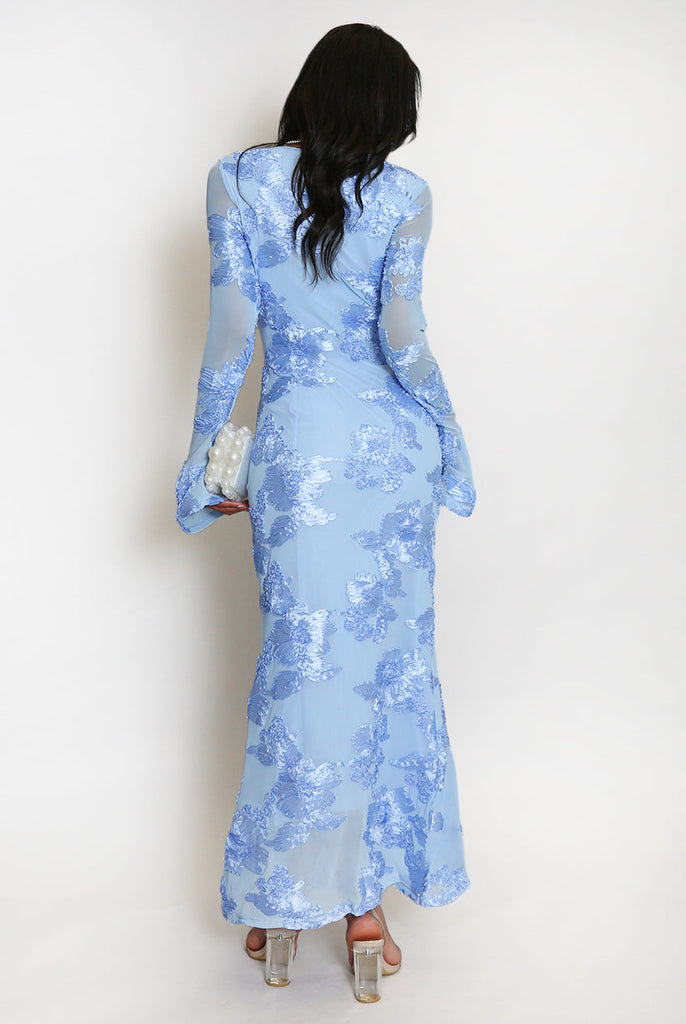 Floral Lace Lined Flute Cuffs Midi Dress - Stylish beautiful dress for special occasions | Buy Online