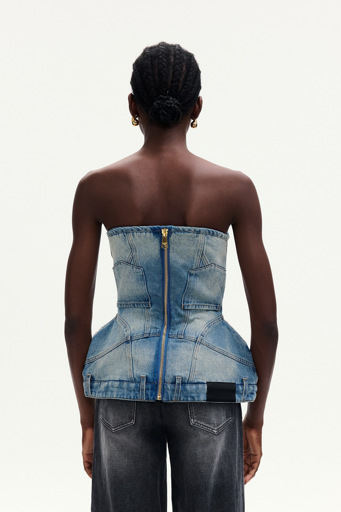 Stylish beautiful dress | Bonifaas Deconstruct Strapless Denim Top - Ideal for special occasions