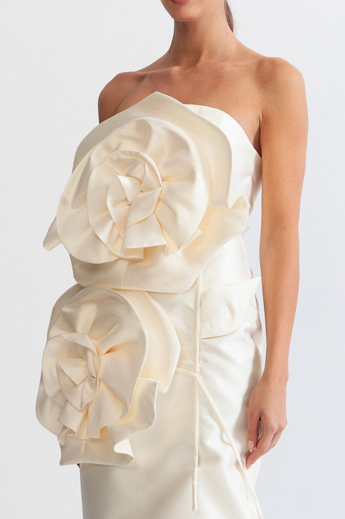 bonnie 3D Voluminous Flower Design Midi Dress - Ivoire - Stylish beautiful dress for special occasions | Buy Online