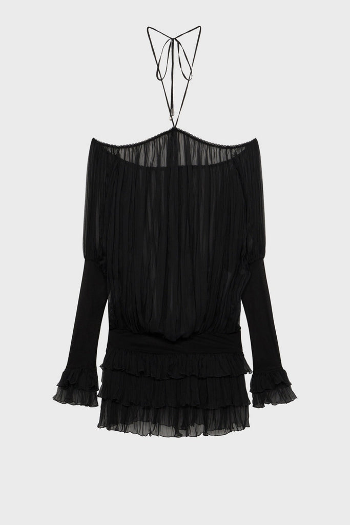 Shop  black dress - Perfect for special occasions | Inaki Halter Pleated Ruffle Mini Dress - Black