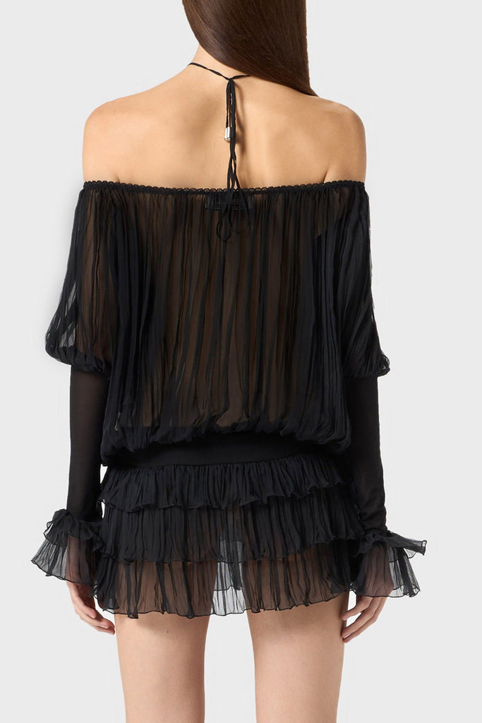 Shop  black dress - Perfect for special occasions | Inaki Halter Pleated Ruffle Mini Dress - Black