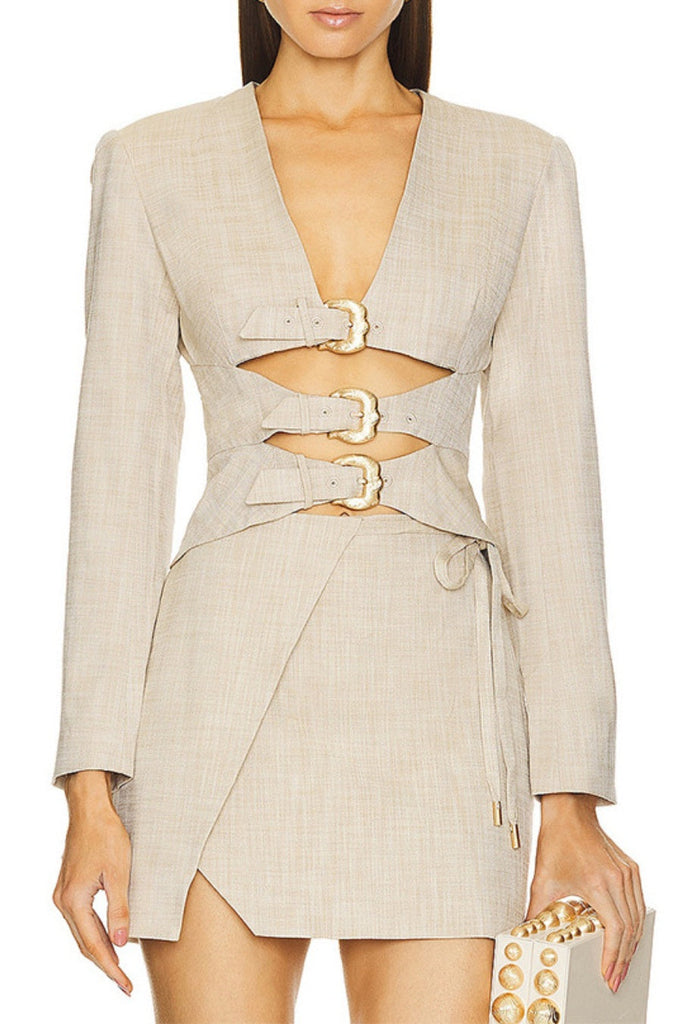 Shop  beautiful dress - Perfect for special occasions | Indira Cutout Buckle Blazer Set