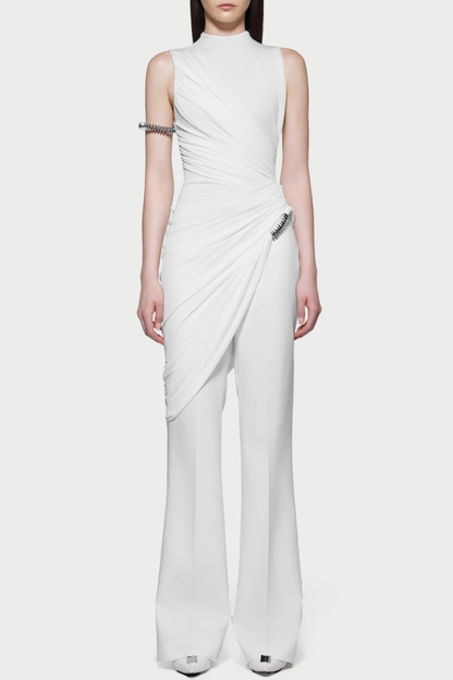 Irma Asymmetric Ruched Top - White