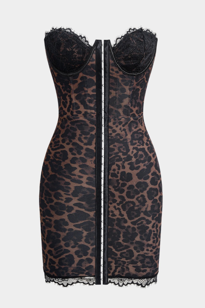 kristin Lace Leopard Corset Mini Dress - Stylish beautiful dress for special occasions | Buy Online
