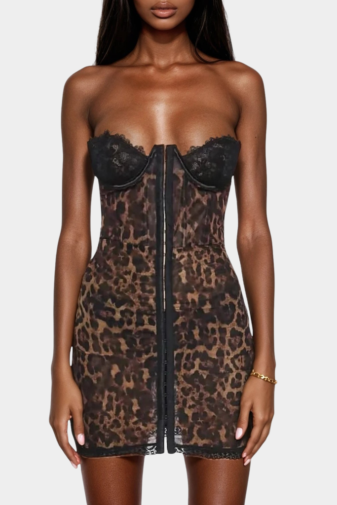 Shop  beautiful dress - Perfect for special occasions | kristin Lace Leopard Corset Mini Dress
