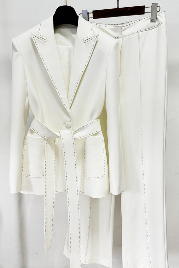 Shop  beautiful dress - Perfect for special occasions | Ishara Stitch Belted Blazer Two Piece Set